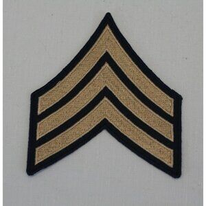 US Army E-5 Sergeant Dress Rank Chevron Patch Gold on Navy Blue NOS Surplus USA